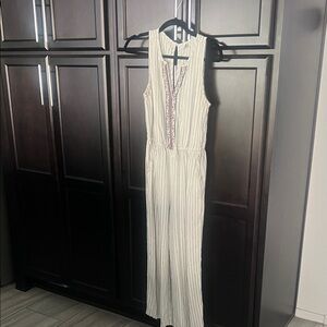 Old Navy Cream and Black Striped Jumpsuit